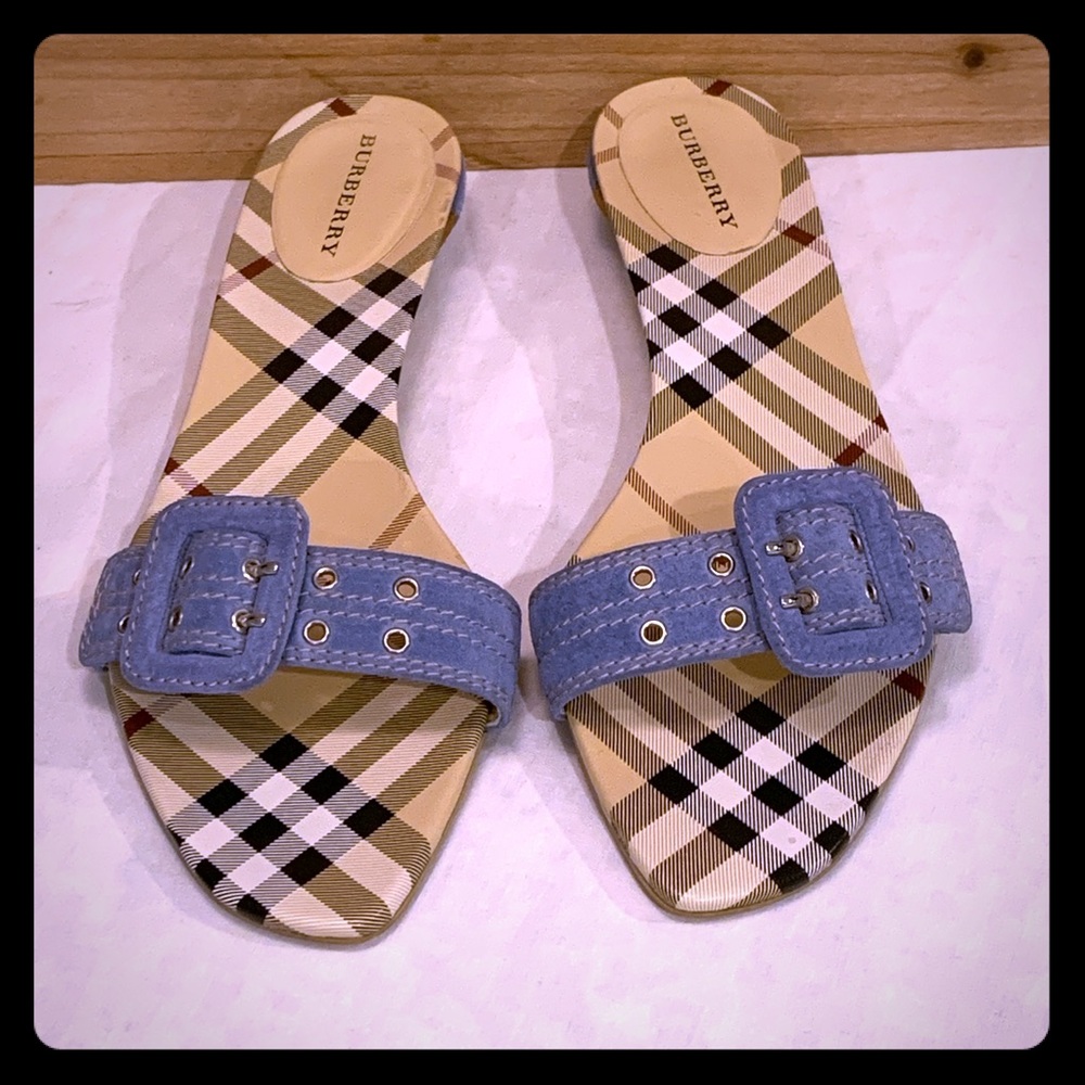 Burberry Blue Suede Sandal Slides. Size 39